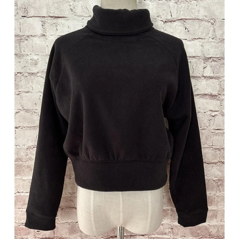 OLD NAVY GO WARM Girls XL 14-16 Black Fleece Cropped Pullover Cowl Neck Top NEW